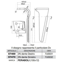 Dente erpici 2N Destro Piatto100x12