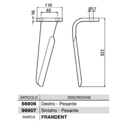 Dente per erpici rotativi - Pesante  Lato Destro  Piatto 110x16 mm