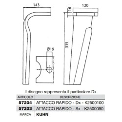 Dente per erpici rotativi - Attacco rapido  Lato Sinistro  Piatto 120x16 mm
