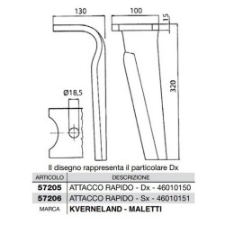 Dente per erpici rotativi - Attacco rapido  Lato Destro  Piatto 100x15 mm