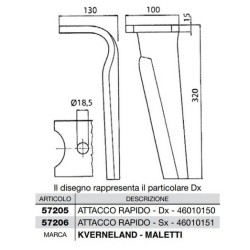 Dente per erpici rotativi - Attacco rapido  Lato Sinistro  Piatto 100x15 mm