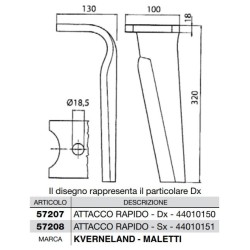 Dente per erpici rotativi - Attacco rapido  Lato Destro  Piatto 100x18 mm