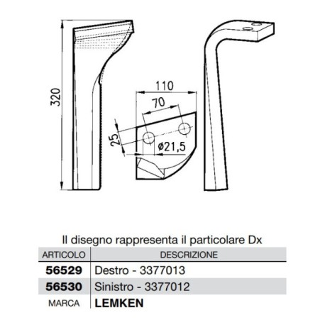 Dente per erpici rotativi  Lato Destro  Piatto 110x18 mm