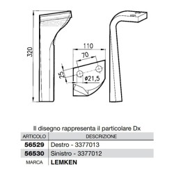Dente per erpici rotativi  Lato Sinistro  Piatto 110x18 mm