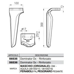 Dente per erpici rotativi - Dominator rinforzato (Originale)  Lato Sinistro  Piatto 100x15 mm