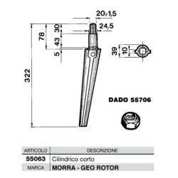 Dente per erpici rotativi - Cilindrico corto  Diametro 24.5