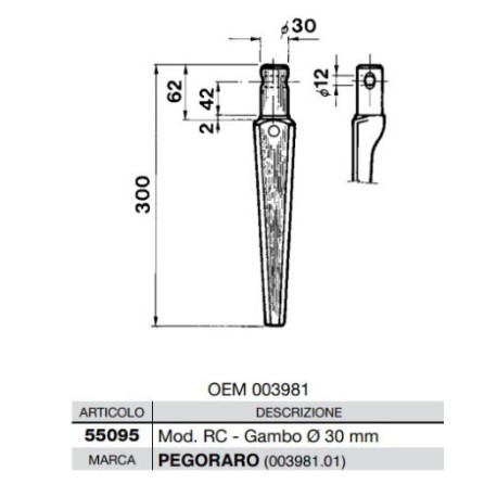 Dente per erpici rotativi - RC  Diametro 30 mm