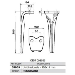 Dente per erpici rotativi - Unidirezionale  Piatto 100x14 mm